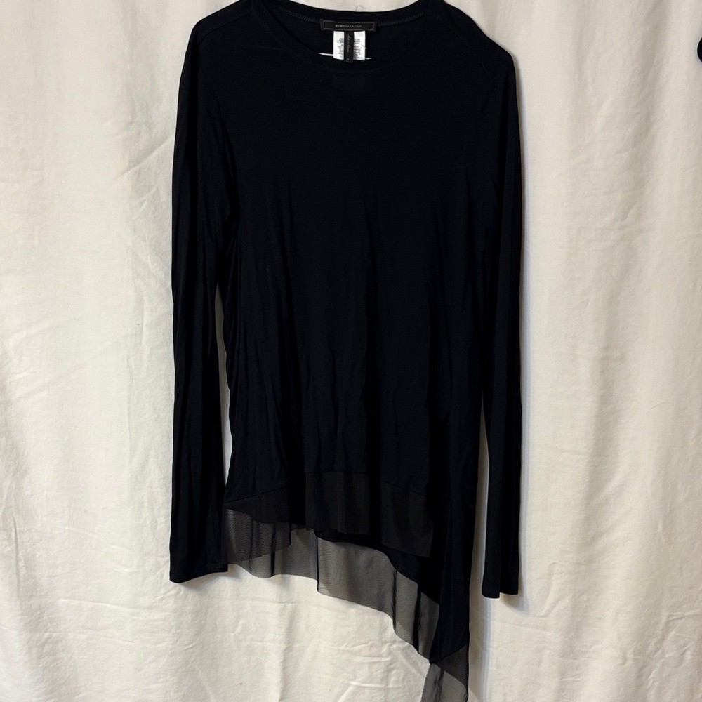 BCBGMaxAzria Black Long Sleeve Asymmetrical Top